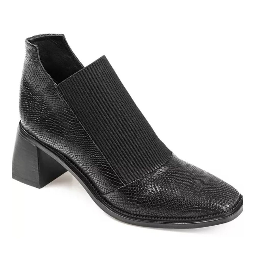 Journee Signature Booties Size 10 Black Leather Stretch Vamp Block Heel NEW